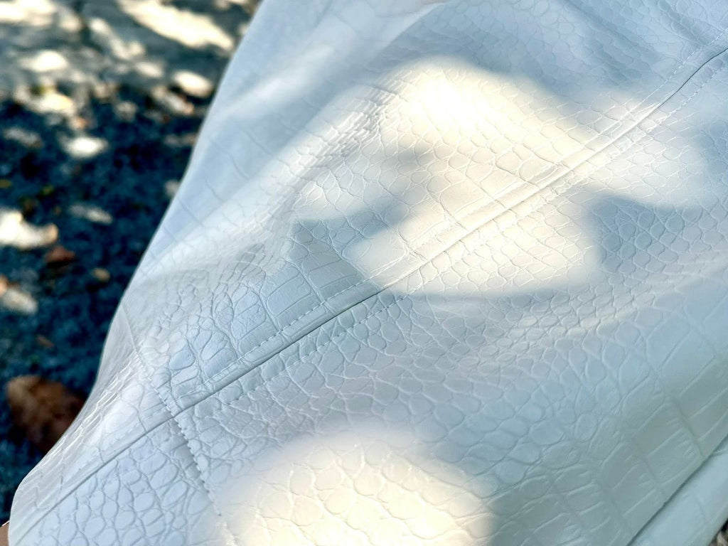 High-Waisted Crocodile Pattern Vegan Leather Midi Skirt