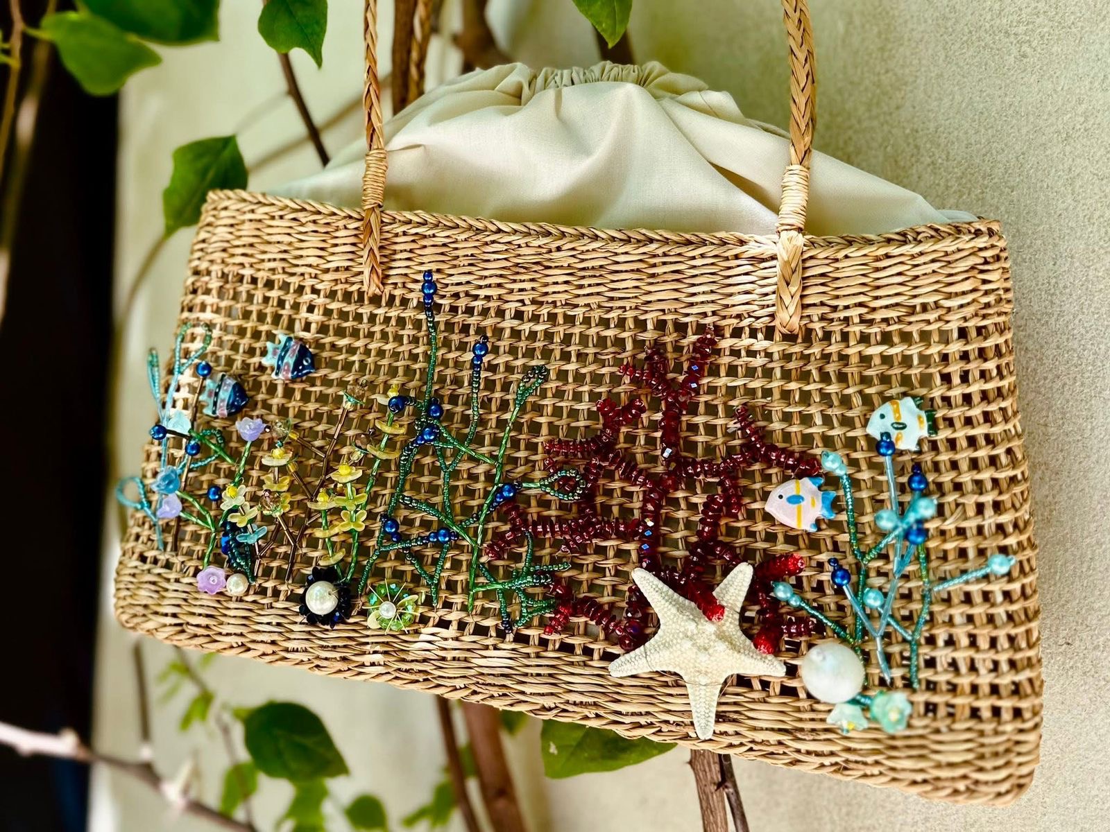 Handmade Natural Material Hand Bag Purse Straw Rattan 3D Woven Floral Tote Cabana Women Colorful Vintage