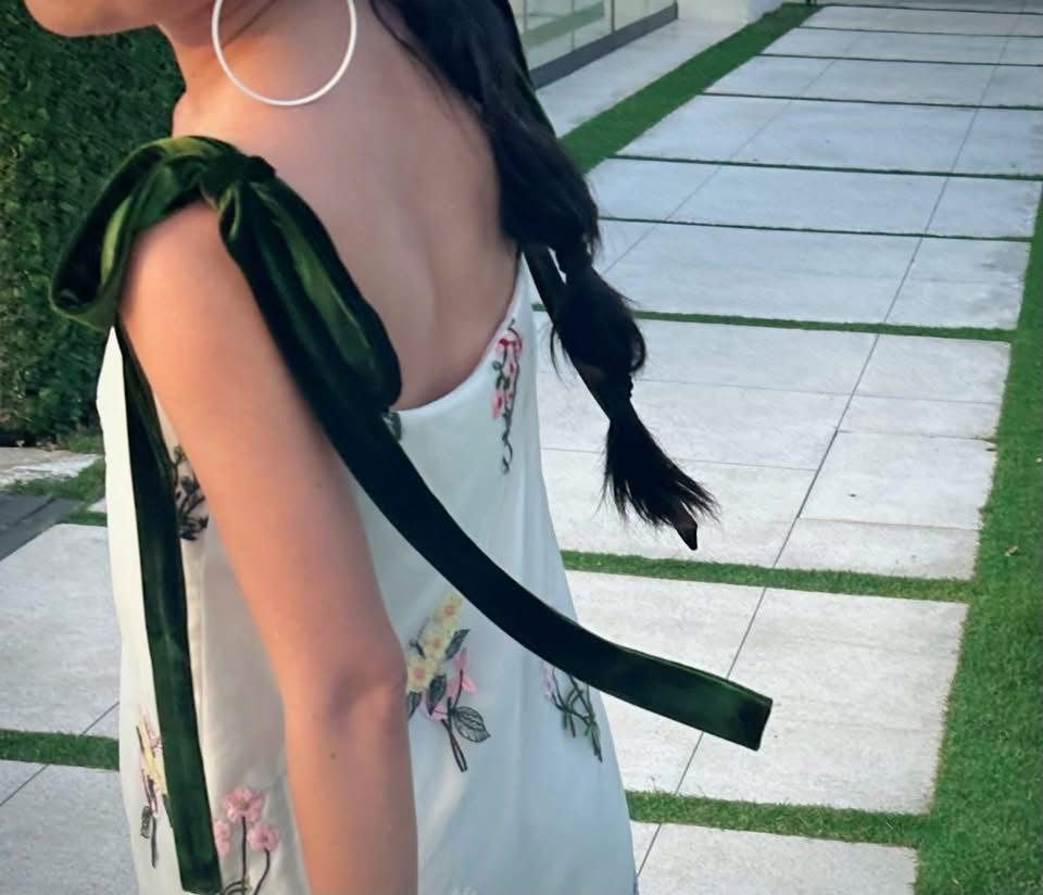 Boho Floral Embroidered Sheer Maxi Dress with Velvet/Ribbon Straps
 Layer Sundress