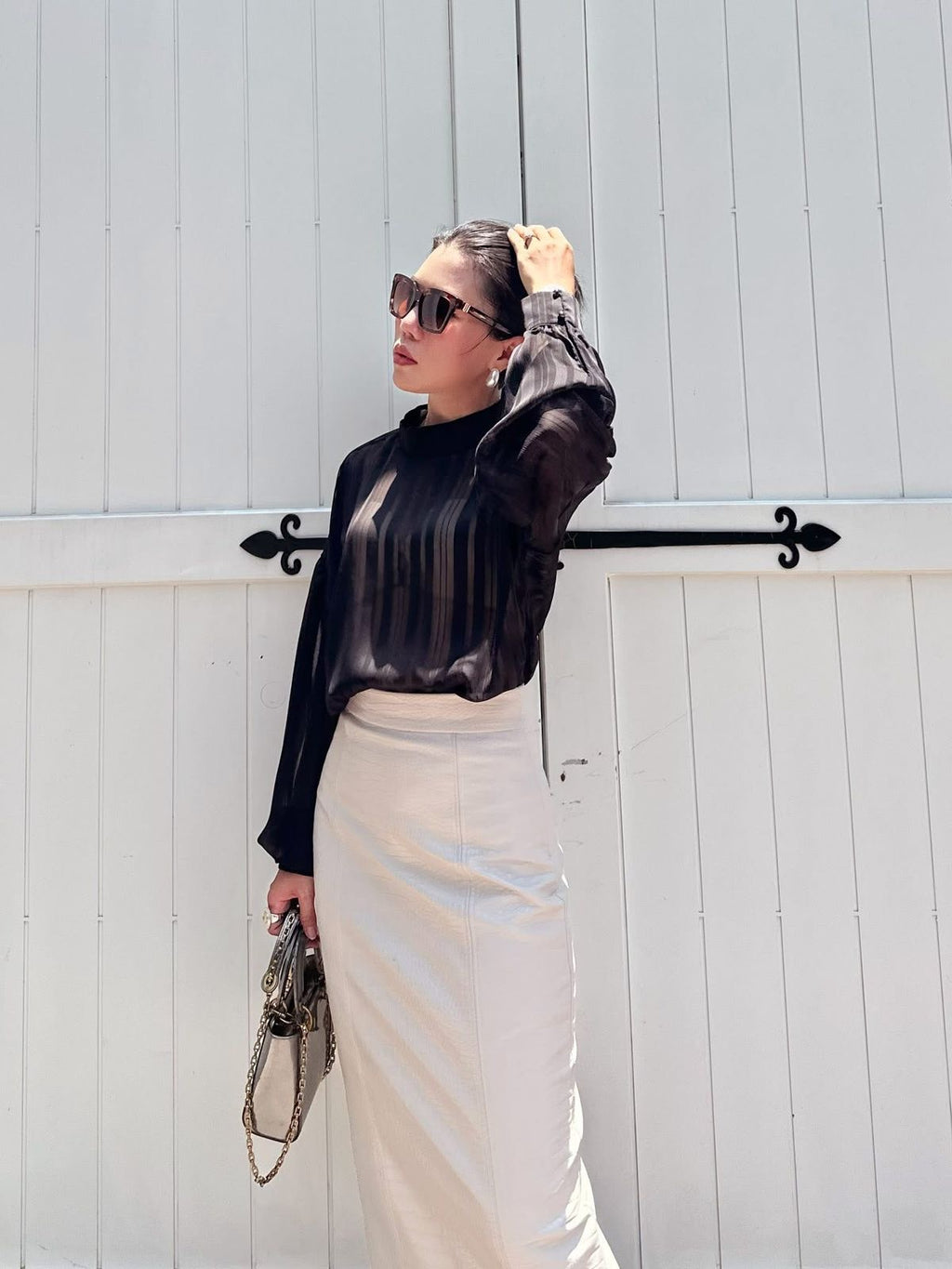 High-Waisted Crocodile Pattern Vegan Leather Midi Skirt