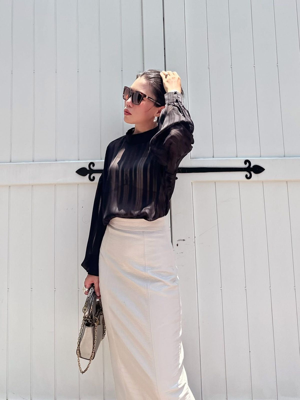 High-Waisted Crocodile Pattern Vegan Leather Midi Skirt