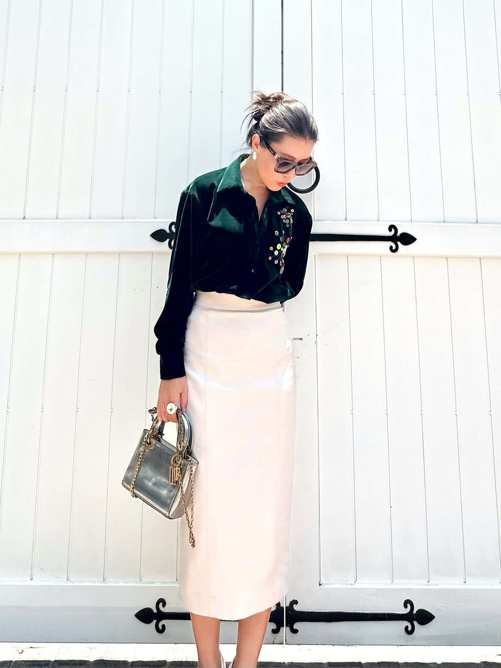 High-Waisted Crocodile Pattern Vegan Leather Midi Skirt