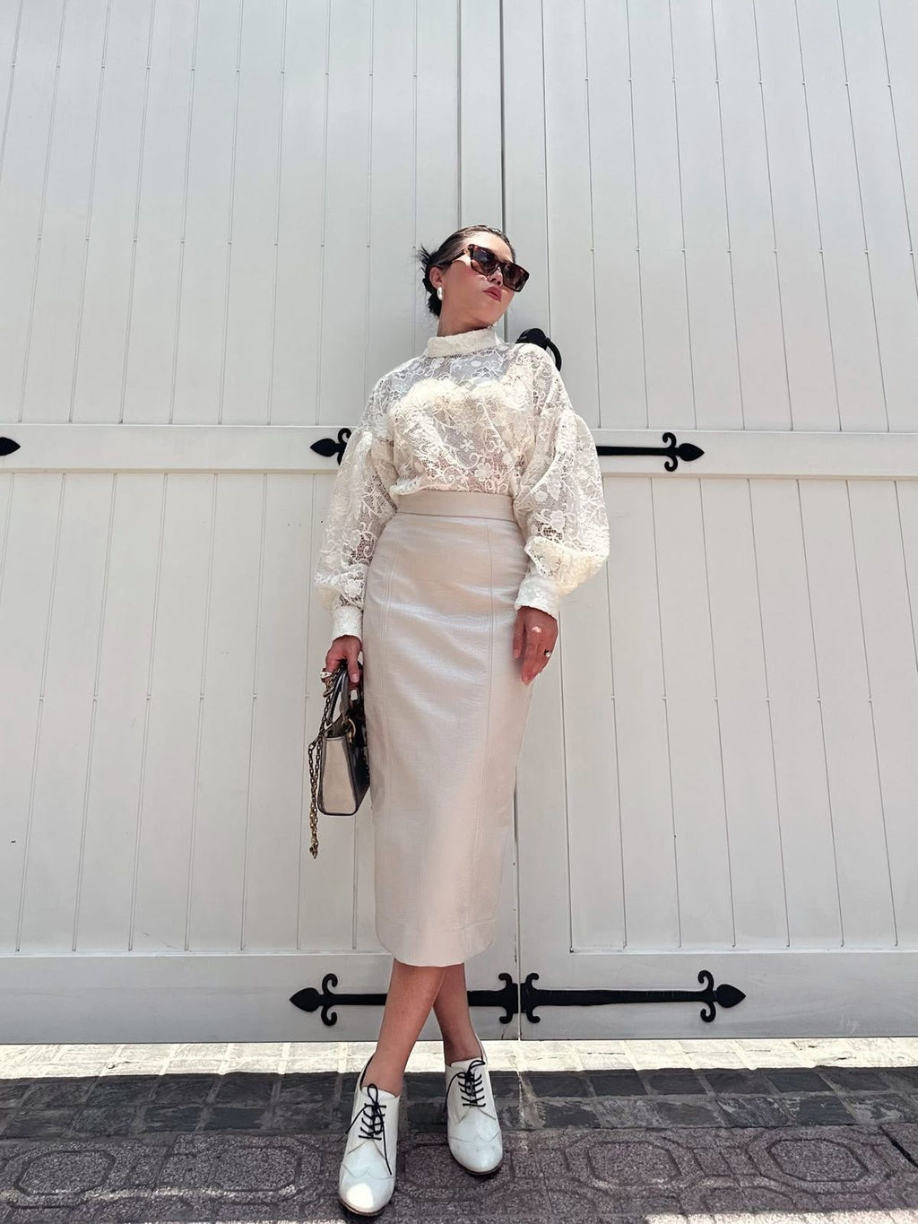 High-Waisted Crocodile Pattern Vegan Leather Midi Skirt