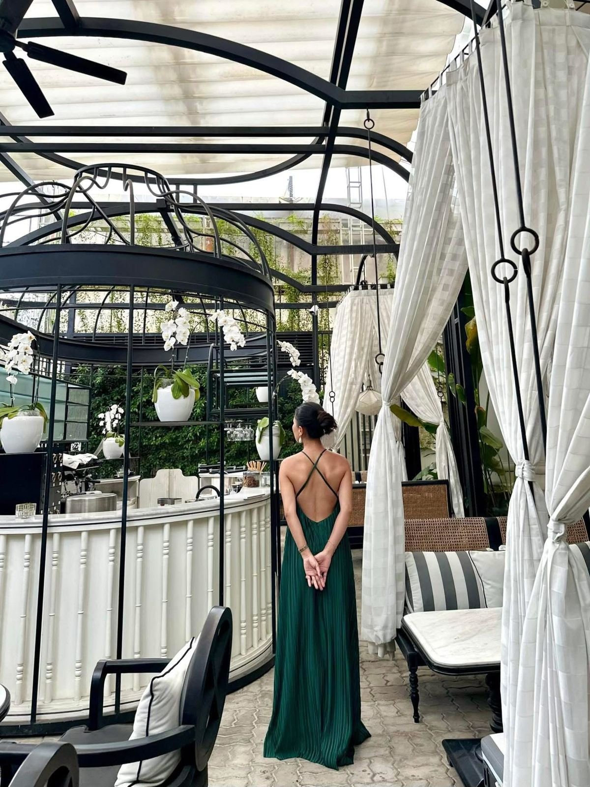 Emerald Pleated Halter Maxi Dress - Crystal Beaded Neckline Resort Dress