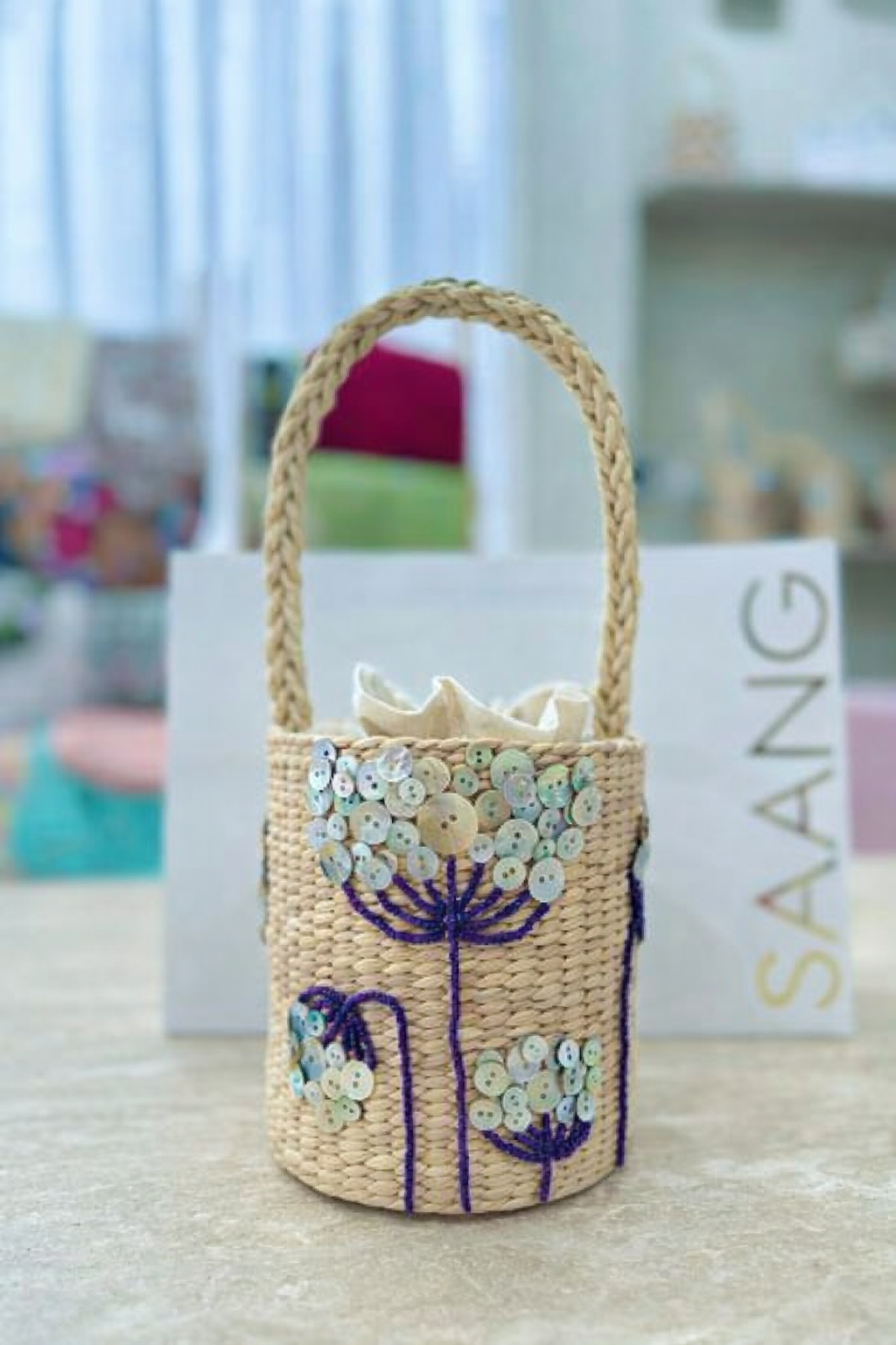 Handcrafted Straw Flower Bag