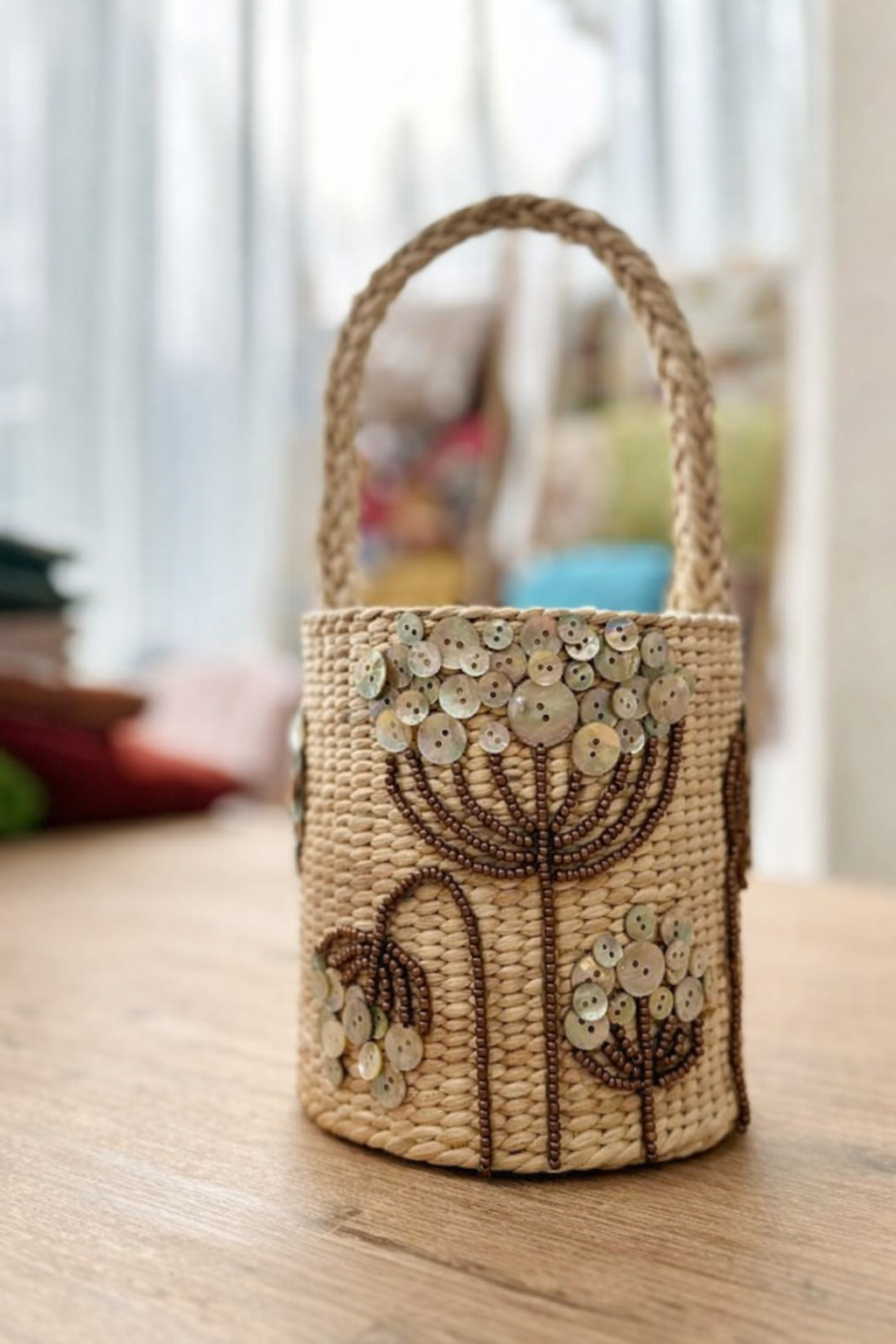 Handcrafted Straw Flower Bag