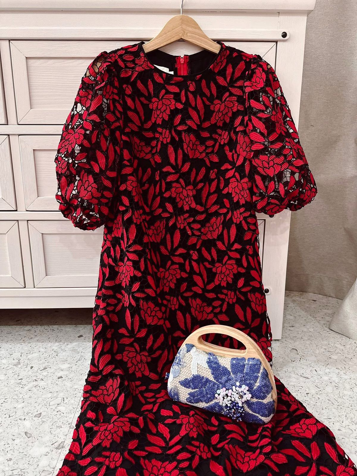 Azure Bloom Beaded Handbag