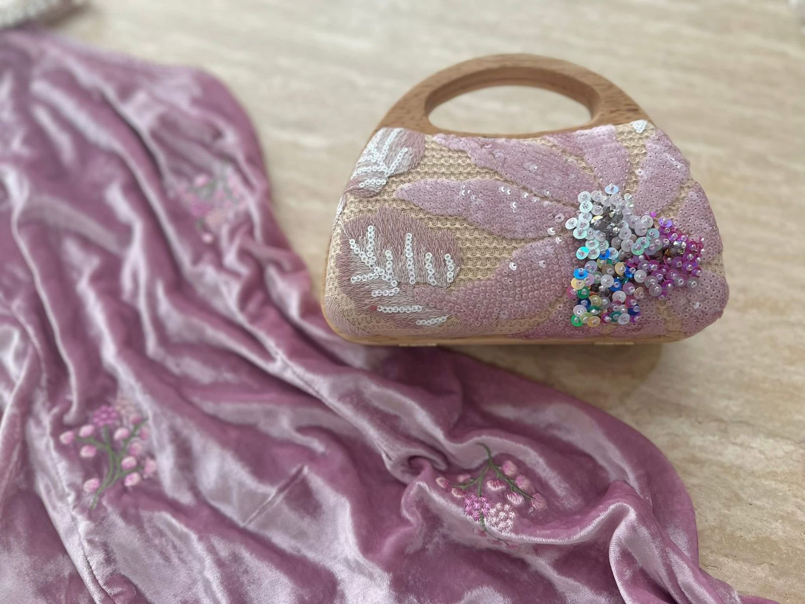 Azure Bloom Beaded Handbag