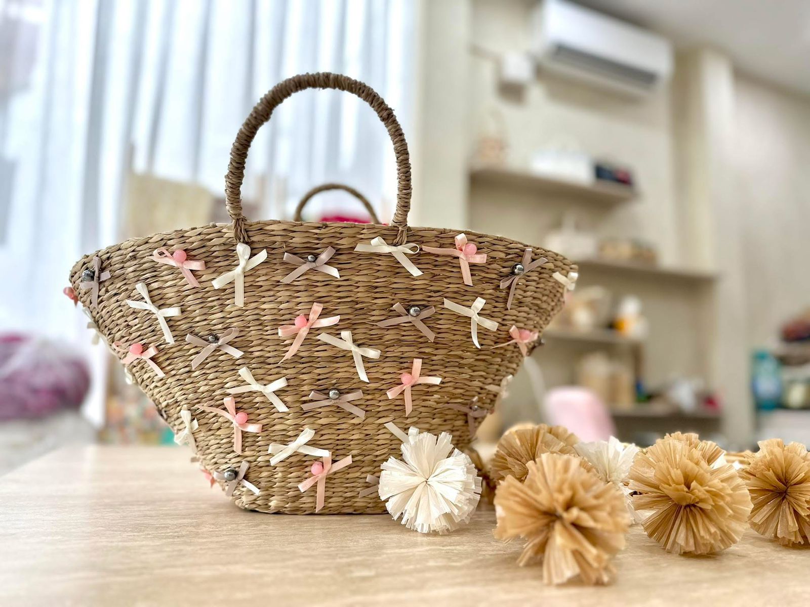 Pastel Handmade Straw Basket