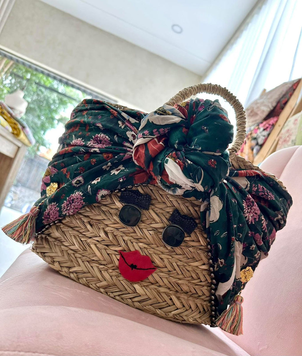 Whimsical Face Woven Handbag